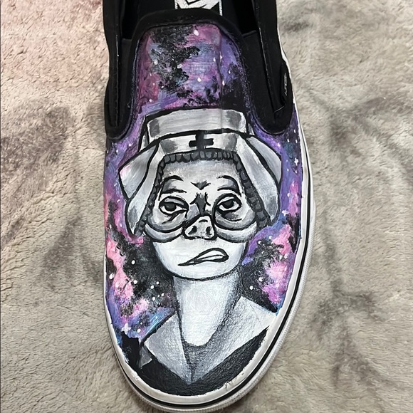 “ The Twilight Zone “Vans Black and Purple Artistic Slip-Ons. Hand painted. - Picture 5 of 7